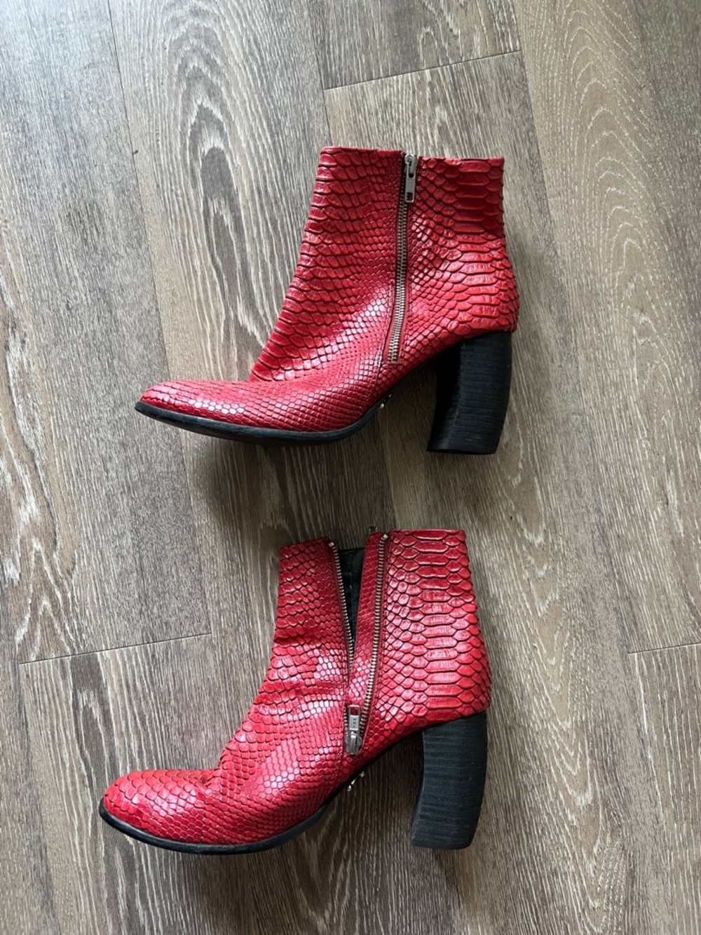 SYRO Red Snakeskin Ankle Booties with Side Zip